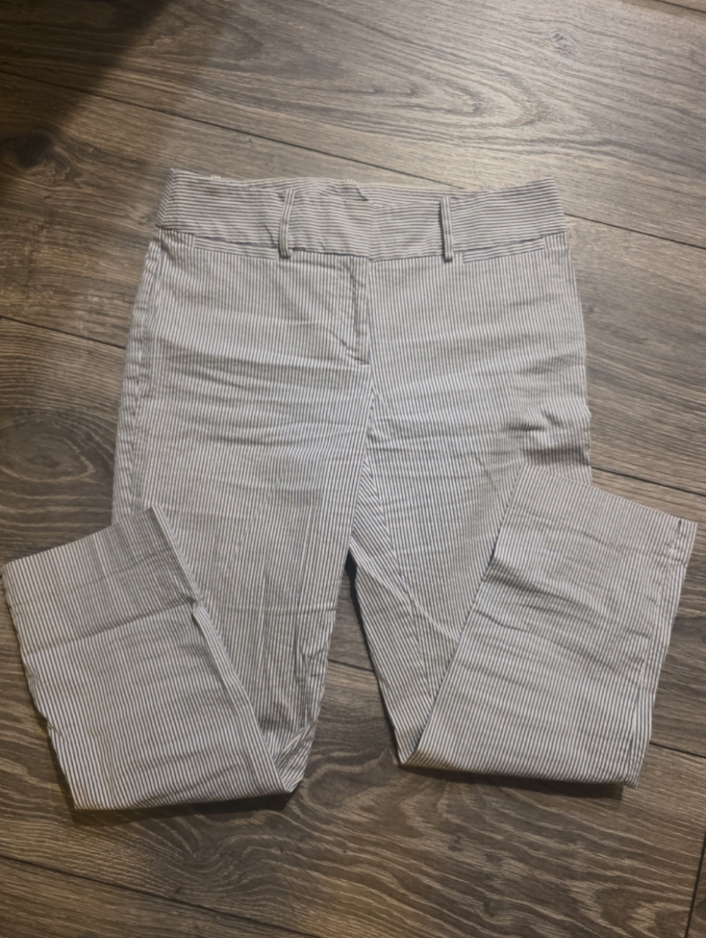 Ann Taylor Women's Ankle Pants in Light Gray and White Pinstripe